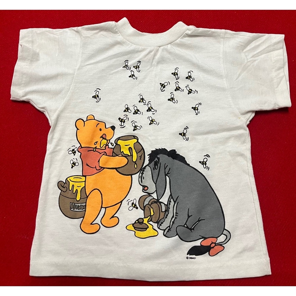 Kids Disney Winnie the Pooh Eeyore Honey Bees T Shirt White Size 5 Made in USA
